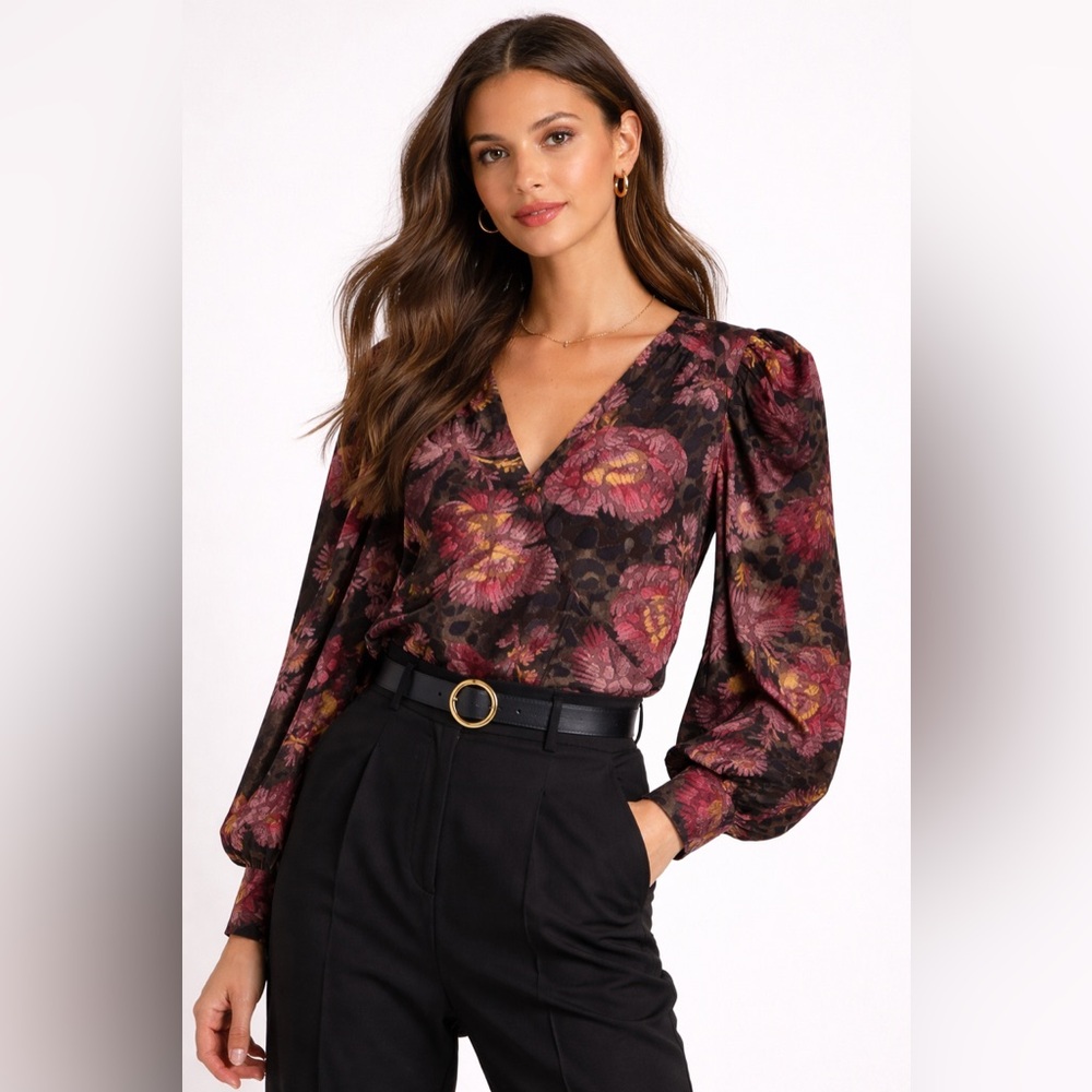 Ted Baker Burnout velvet floral long sleeve blouse size 5 or XL